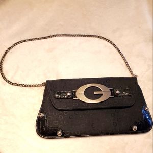 Guess Black Clutch Purse with Silver Chain Strap